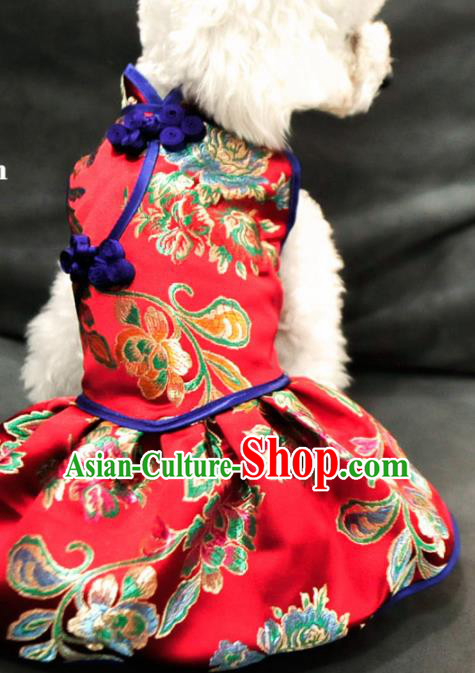 Traditional Asian Chinese Pets Clothing Dog Winter Red Dress Costumes for New Year