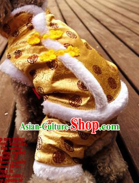 Traditional Asian Chinese Pets Clothing Dog Winter Golden Brocade Costumes for New Year