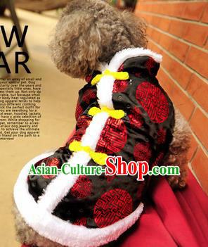 Traditional Asian Chinese Pets Clothing Dog Winter Black Brocade Costumes for New Year