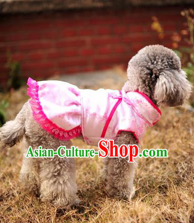 Traditional Asian Chinese Pets Clothing Dog Winter Pink Brocade Dress Costumes for New Year