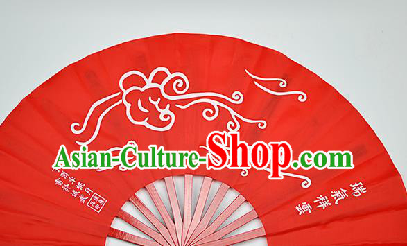 Chinese Handmade Printing Auspicious Clouds Red Kung Fu Fans Accordion Fan Traditional Decoration Folding Fan