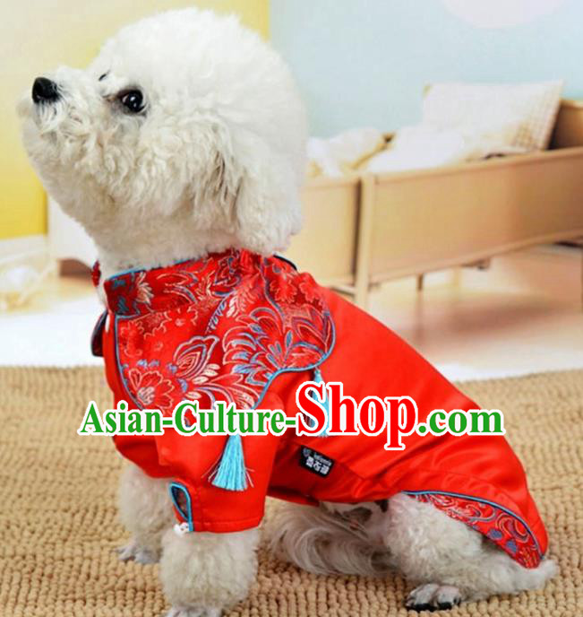 Traditional Asian Chinese Pets Winter Clothing Dog Red Satin Costumes for New Year Spring Festival