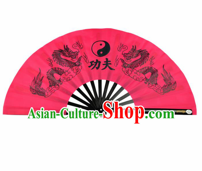 Chinese Handmade Printing Dragon Martial Arts Pink Fans Accordion Fan Traditional Kung Fu Folding Fan