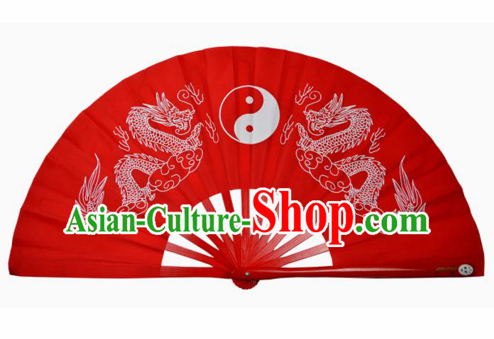 Chinese Handmade Martial Arts Printing Dragons Red Fans Accordion Fan Traditional Kung Fu Folding Fan