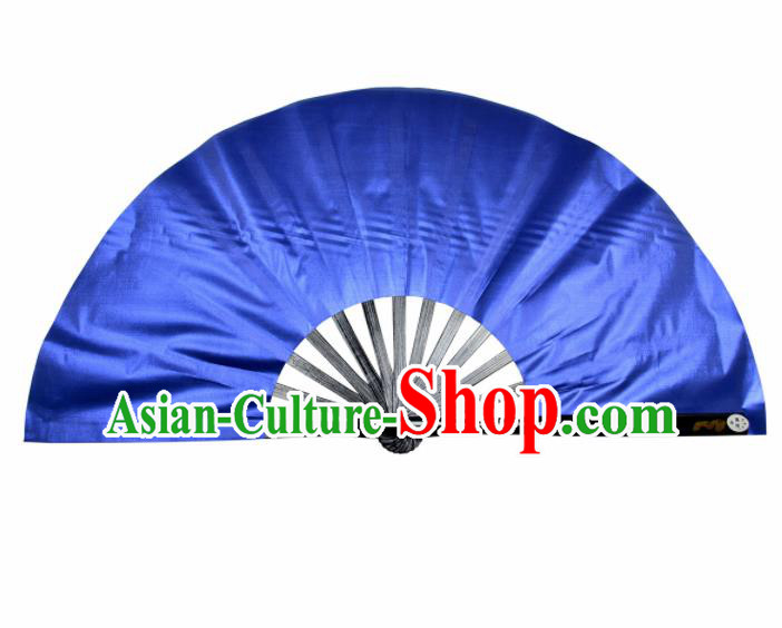 Chinese Handmade Martial Arts Royalblue Silk Fans Accordion Fan Traditional Kung Fu Folding Fan