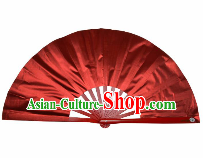 Chinese Handmade Martial Arts Red Silk Fans Accordion Fan Traditional Kung Fu Folding Fan