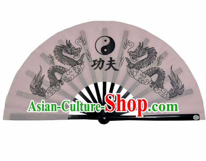 Chinese Handmade Martial Arts Printing Dragons White Silk Fans Accordion Fan Traditional Kung Fu Folding Fan