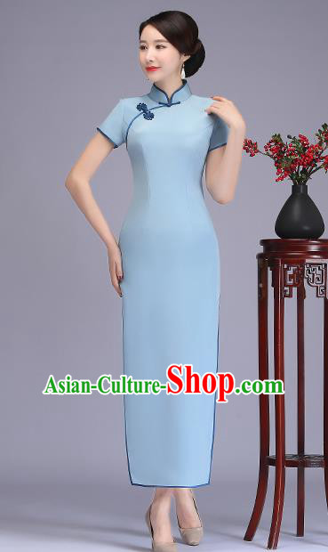 Traditional Chinese Blue Silk Cheongsam Mother Tang Suit Qipao Dress for Women