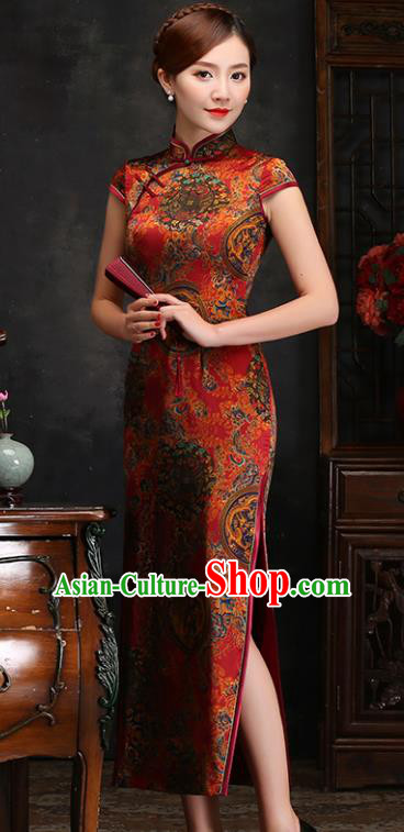 Traditional Chinese Dragon and Phoenix Pattern Silk Cheongsam Mother Tang Suit Qipao Dress for Women