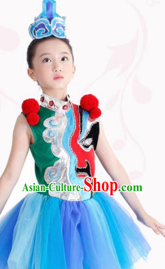 Traditional Chinese Children Classical Dance Blue Clothing Stage Show Costume for Kids