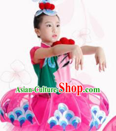 Traditional Chinese Children Classical Dance Rosy Veil Dress Stage Show Costume for Kids