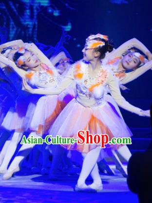 Traditional Chinese Children Classical Dance Crested Ibises Dress Stage Show Costume for Kids