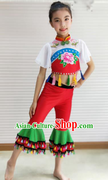 Traditional Chinese Folk Dance Spring Festival Fan Dance Clothing Yangko Dance Stage Show Costume for Kids