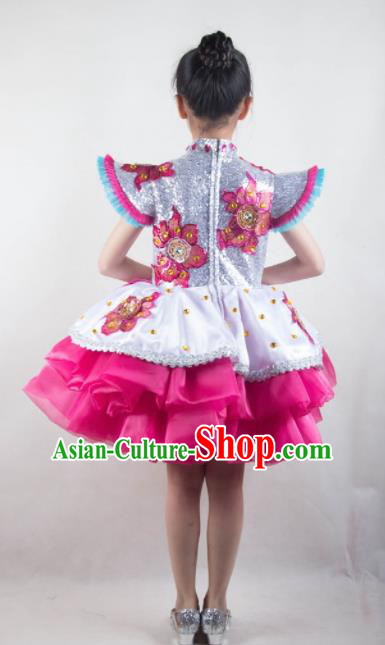 Traditional Chinese Children Classical Dance Rosy Short Dress Stage Show Costume for Kids