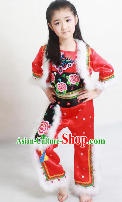 Traditional Chinese Folk Dance Red Outfits Spring Festival Fan Dance Yangko Dance Stage Show Costume for Kids