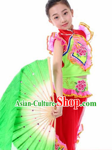 Traditional Chinese Folk Dance Fan Dance Red Clothing Yangko Dance Stage Show Costume for Kids