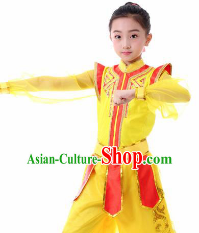 Traditional Chinese Children Classical Dance Hua Mulan Yellow Clothing Stage Show Costume for Kids