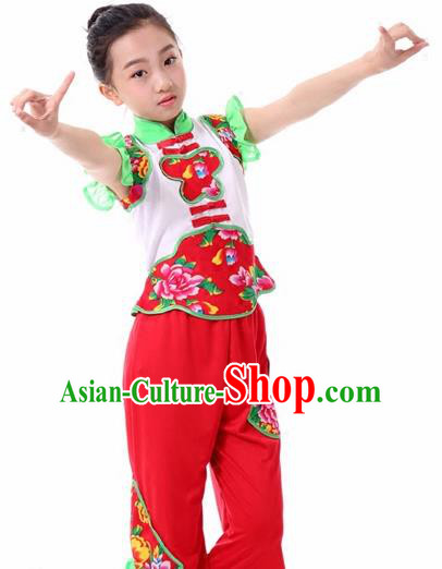 Traditional Chinese Folk Dance Fan Dance Clothing Yangko Dance Stage Show Costume for Kids