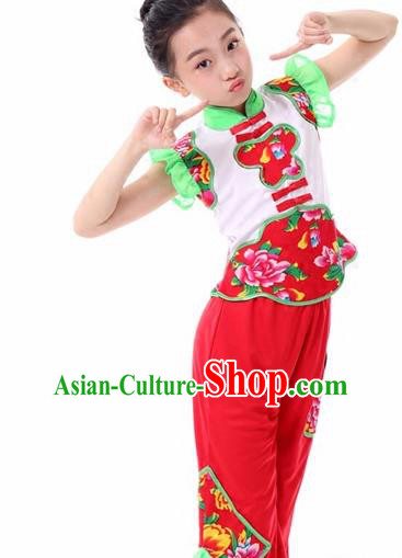 Traditional Chinese Folk Dance Fan Dance Clothing Yangko Dance Stage Show Costume for Kids