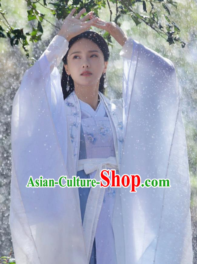 Chinese Ancient Royal Princess Blue Hanfu Dress Drama Love and Destiny Female Swordsman Qing Yao Costumes for Women
