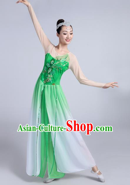 Traditional Chinese Classical Dance Lotus Dance Green Dress Stage Show Costume for Women