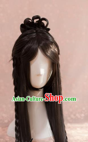 Traditional Chinese Ming Dynasty Taoist Nun Wigs Cosplay Ancient Goddess Female Swordsman Chignon for Women