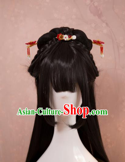 Traditional Chinese Ming Dynasty Young Lady Wigs Cosplay Ancient Goddess Female Swordsman Chignon for Women