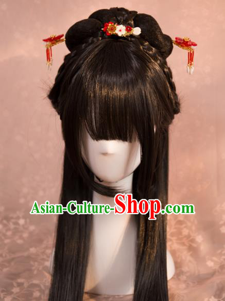Traditional Chinese Ming Dynasty Young Lady Wigs Cosplay Ancient Goddess Female Swordsman Chignon for Women