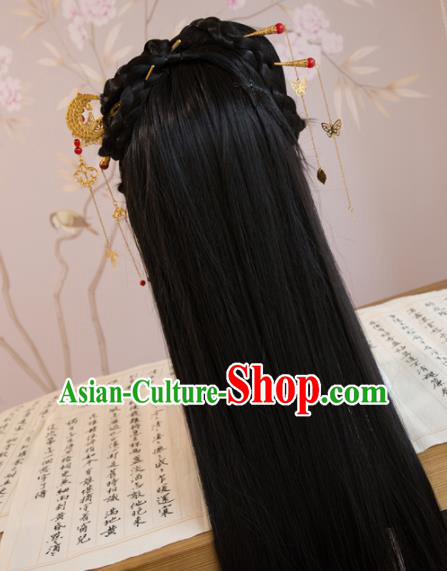 Traditional Chinese Han Dynasty Princess Wigs Cosplay Ancient Goddess Female Swordsman Chignon for Women