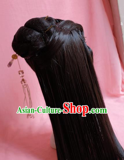 Traditional Chinese Ming Dynasty Nobility Lady Wigs Sheath Cosplay Ancient Goddess Female Swordsman Chignon for Women