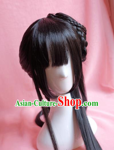 Traditional Chinese Han Dynasty Nobility Lady Wigs Sheath Cosplay Ancient Goddess Female Swordsman Chignon for Women