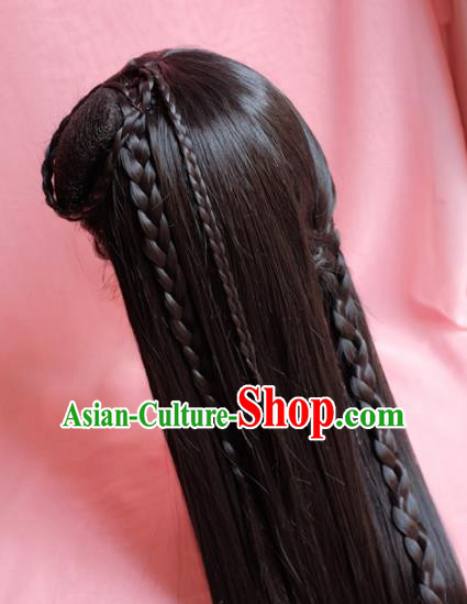Traditional Chinese Han Dynasty Nobility Lady Wigs Sheath Cosplay Ancient Goddess Female Swordsman Chignon for Women