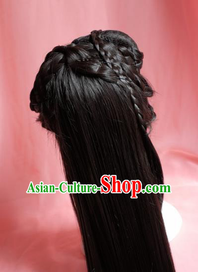 Traditional Chinese Han Dynasty Princess Wigs Sheath Cosplay Ancient Goddess Female Swordsman Chignon for Women