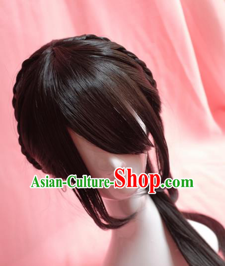 Traditional Chinese Qing Dynasty Nobility Lady Wigs Sheath Cosplay Ancient Goddess Female Swordsman Chignon for Women