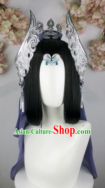 Traditional Chinese Cosplay Fairy Wigs Sheath Ancient Female Swordsman Chignon and Hair Accessories for Women