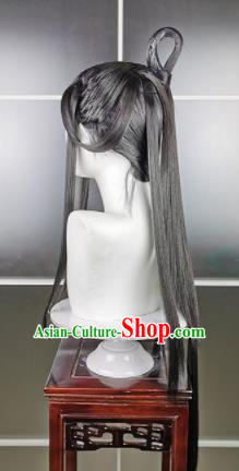 Traditional Chinese Cosplay Fairy Grey Wigs Sheath Ancient Female Swordsman Chignon for Women