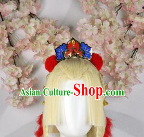 Traditional Chinese Cosplay Fairy Princess Golden Wigs Sheath Ancient Court Lady Chignon and Hair Accessories for Women