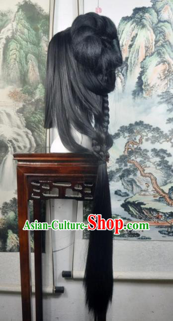 Traditional Chinese Cosplay Goddess Female Swordsman Black Wigs Sheath Ancient Princess Chignon for Women