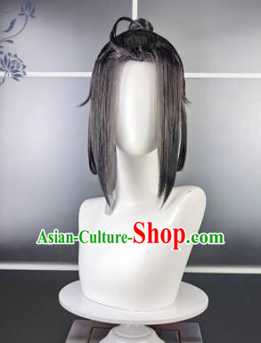 Traditional Chinese Cosplay Swordsman Grey Wigs Sheath Ancient Taoist Prince Chignon for Men