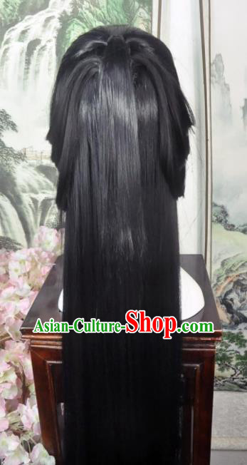 Traditional Chinese Cosplay Taoist Nun Female Swordsman Black Wigs Sheath Ancient Princess Chignon for Women