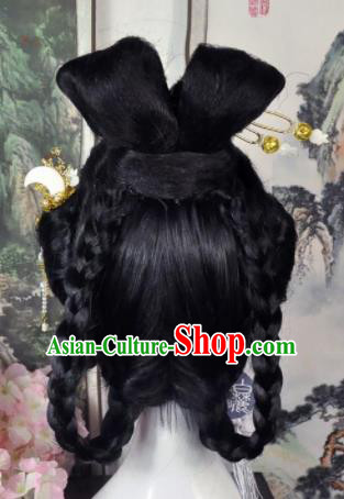 Traditional Chinese Cosplay Flowers Fairy Female Swordsman Black Wigs Sheath Ancient Princess Chignon for Women