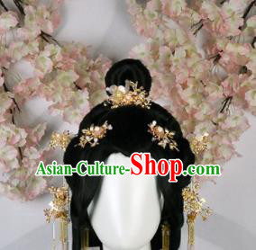 Traditional Chinese Cosplay Imperial Consort Wigs Sheath and Hairpins Ancient Goddess Princess Chignon for Women