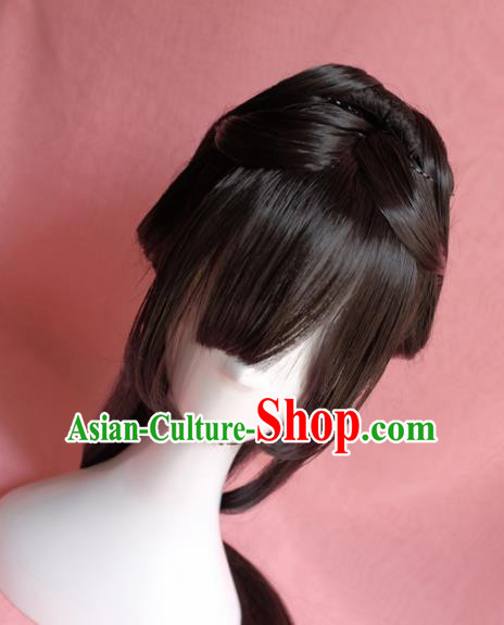 Traditional Chinese Ming Dynasty Wigs Sheath Cosplay Ancient Goddess Female Swordsman Chignon for Women