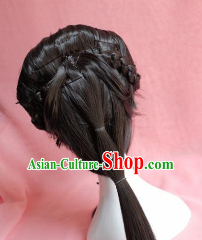 Traditional Chinese Han Dynasty Princess Wigs Sheath Cosplay Ancient Goddess Female Swordsman Chignon for Women