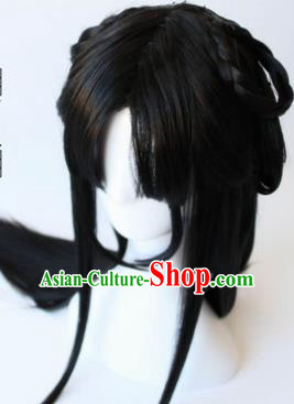 Traditional Chinese Cosplay Ming Dynasty Princess Black Long Wigs Sheath Ancient Female Swordsman Chignon for Women