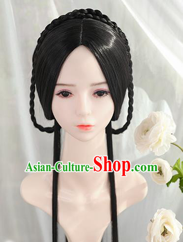 Traditional Chinese Cosplay Ming Dynasty Princess Wigs Sheath Ancient Female Swordsman Chignon for Women