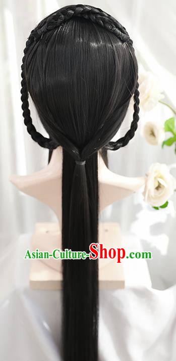 Traditional Chinese Cosplay Ming Dynasty Princess Wigs Sheath Ancient Female Swordsman Chignon for Women