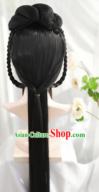 Traditional Chinese Cosplay Ming Dynasty Nobility Lady Wigs Sheath Ancient Female Swordsman Chignon for Women