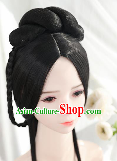 Traditional Chinese Cosplay Ming Dynasty Nobility Lady Wigs Sheath Ancient Female Swordsman Chignon for Women