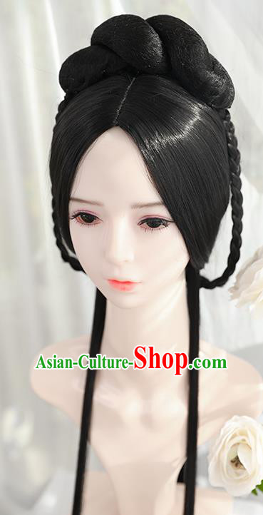 Traditional Chinese Cosplay Ming Dynasty Nobility Lady Wigs Sheath Ancient Female Swordsman Chignon for Women